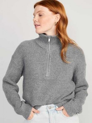 Old Navy 1/2-Zip Shaker-Stitch Pullover Strickjacke Damen Dunkelgrau | 2735AVLFO