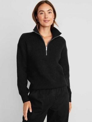 Old Navy 1/2-Zip Shaker-Stitch Pullover Strickjacke Damen Schwarz | 7428LYEWU