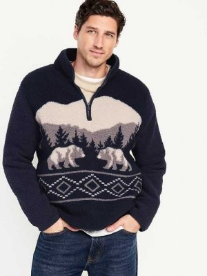 Old Navy 1/4-Zip Sherpa Pullover Sweatshirt Herren Navy | 6807XVGEM