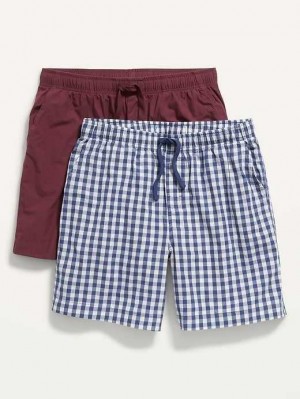 Old Navy Baumwoll Poplin Pajama Shorts 2-Pack Pyjama Herren Blau Bordeaux | 6032VFNRI