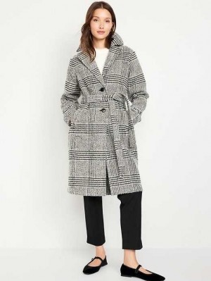 Old Navy Belted Plaid Overcoat Mäntel Damen Schwarz | 0975YZONE