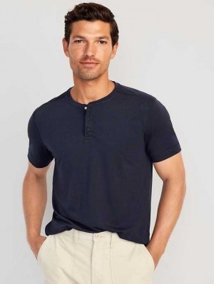 Old Navy Beyond 4-Way Stretch Henley T-Shirt Sportbekleidung Herren Navy | 4105ELFUK