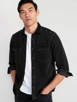 Old Navy Black Jean Utility Workwear Shirt Hemd Herren Schwarz | 1054ADZVR