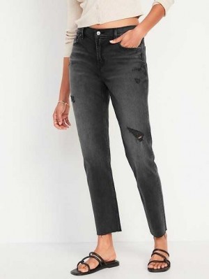 Old Navy Boyfriend Gerade Ripped Black Jeans Jeans Damen Raspy | 8167JRLCB