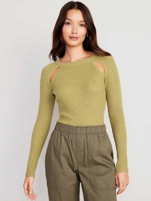 Old Navy Bracelet-Sleeve Rib-Knit Cutwork Pullover Strickjacke Damen Vetiver | 0359FNMET