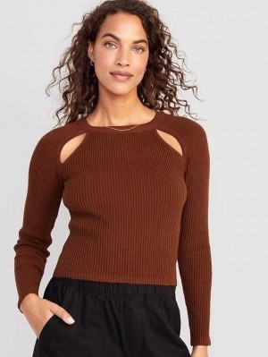 Old Navy Bracelet-Sleeve Rib-Knit Cutwork Pullover Strickjacke Damen Sienna Desert | 7438TWGAD