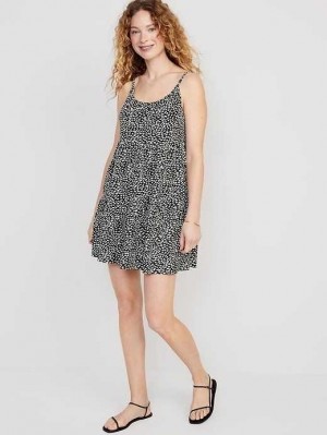Old Navy Braided-Riemen Tiered Mini Swing Kleider Kleid Damen Schwarz | 0421TBANZ
