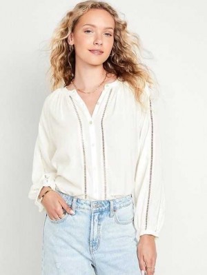 Old Navy Button-Front Shirred Boho Blouse Oberteile Damen Hellblau | 4260MGUNL