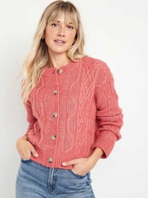 Old Navy Cable-Knit Cardigan Pullover Strickjacke Damen Rosa | 9356FREHS