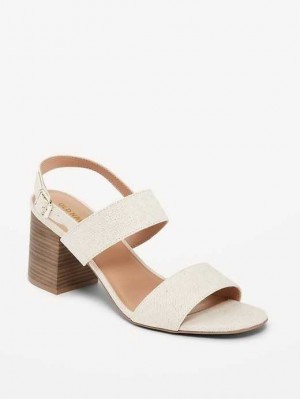Old Navy Canvas Block-Heel Sandals Sandalen Damen Beige | 5642AGZKL