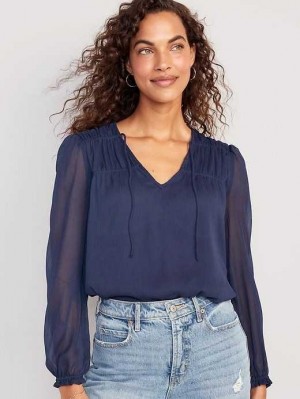 Old Navy Chiffon Smocked Poet Swing Blouse Oberteile Damen Dunkel | 1345TGYIM