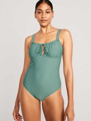 Old Navy Cinched-Tie One-Piece Swimsuit Badeanzüge Damen Grün | 2189GFROM
