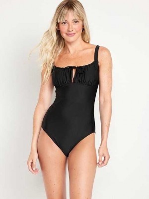 Old Navy Cinched-Tie One-Piece Swimsuit Badeanzüge Damen Schwarz | 8024ICBQS