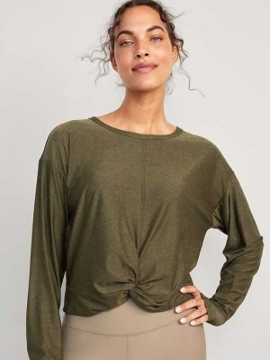 Old Navy Cloud 94 Soft Long-Sleeve Twist-Front Cropped Top Lauftop Damen Conifer | 1830DHMGW