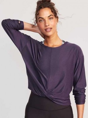 Old Navy Cloud 94 Soft Long-Sleeve Twist-Front Cropped Top Lauftop Damen Nebula | 2167VRQHG