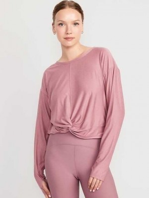 Old Navy Cloud 94 Soft Long-Sleeve Twist-Front Cropped Top Lauftop Damen Woodrose | 4089PXDZL