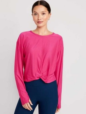 Old Navy Cloud 94 Soft Long-Sleeve Twist-Front Cropped Top Lauftop Damen Rosa | 0837TVEBX