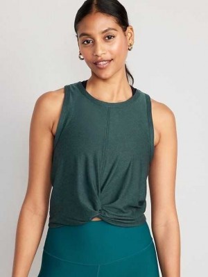 Old Navy Cloud 94 Soft Twist-Front Cropped Top Lauftop Damen Tiefesgrün | 4213CMSTP