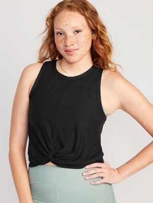 Old Navy Cloud 94 Soft Twist-Front Cropped Top Lauftop Damen Schwarz | 6504LNWCK