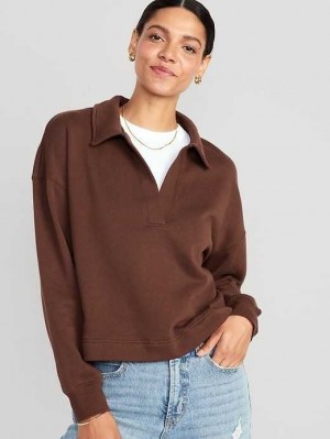 Old Navy Collared Fleece Pullover Sweatshirt Damen Espresso | 2043YSFKE