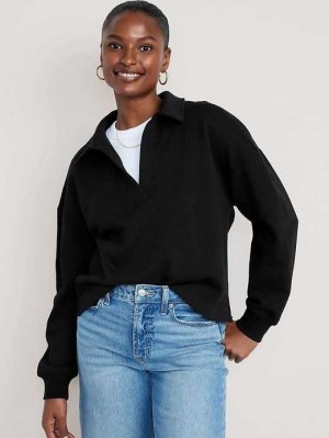 Old Navy Collared Fleece Pullover Sweatshirt Damen Schwarz | 7386GMIRF