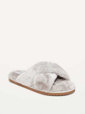 Old Navy Cozy Faux-Fur Cross-Riemen Slippers Hausschuhe Damen Cloud Cover | 6957CYQJT