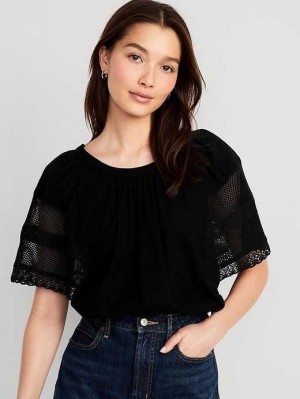 Old Navy Crochet Flutter-Sleeve Swing Top Oberteile Damen Schwarz | 0384UVNYW