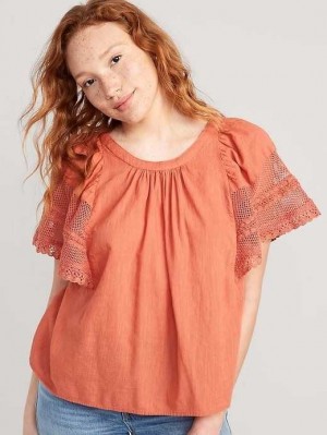 Old Navy Crochet Flutter-Sleeve Swing Top Oberteile Damen Rot | 8364AERHD