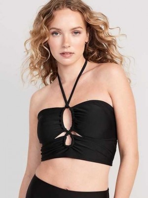 Old Navy Cropped Cutout Halter Longline Bikini Swim Top Badeanzüge Damen Schwarz | 7194LVUOW