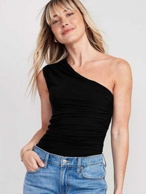 Old Navy Cropped Draped One-Shoulder Ruched Top Oberteile Damen Schwarz | 6038EITFG