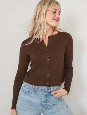 Old Navy Cropped Rib-Knit Button-Down T-Shirt Oberteile Damen Espresso | 1953IKTRN
