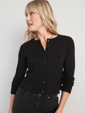 Old Navy Cropped Rib-Knit Button-Down T-Shirt Oberteile Damen Schwarz | 3854XTFNI