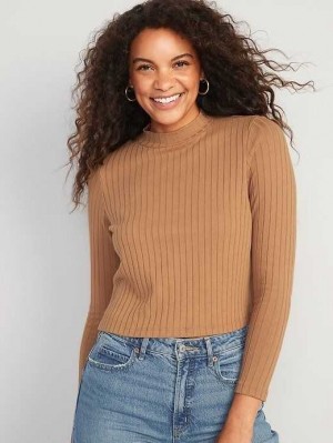 Old Navy Cropped Rib-Knit Mock-Neck Pullover Oberteile Damen Acacia | 7420RJEWN
