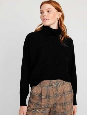 Old Navy Cropped Rib-Knit Turtleneck Pullover Strickjacke Damen Schwarz | 9718IOBMG