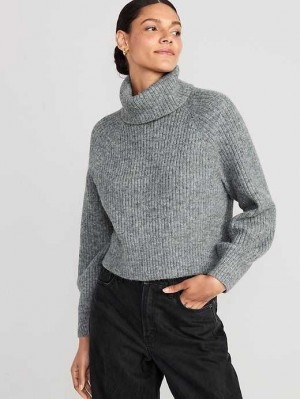 Old Navy Cropped Shaker-Stitch Turtleneck Pullover Strickjacke Damen Grau | 2764TNORJ