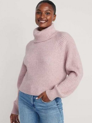 Old Navy Cropped Shaker-Stitch Turtleneck Pullover Strickjacke Damen Lila | 8752XFZLT