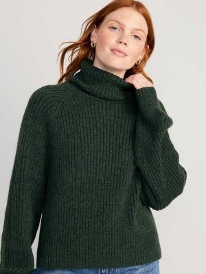 Old Navy Cropped Shaker-Stitch Turtleneck Pullover Strickjacke Damen Olivgrün | 8765QKUCR