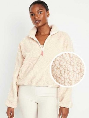 Old Navy Cropped Sherpa 1/4-Zip Pullover Lauftop Damen Beige | 5219DTUWB