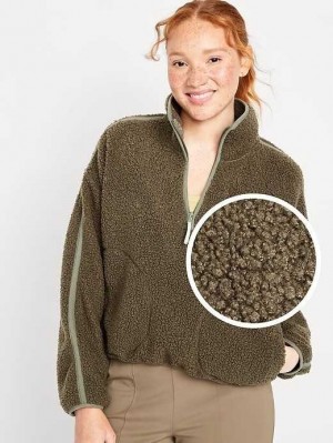 Old Navy Cropped Sherpa 1/4-Zip Pullover Lauftop Damen Grün | 1360UFHED