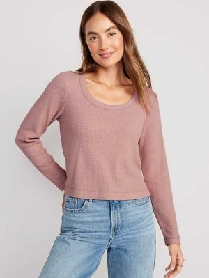 Old Navy Cropped Waffle-Knit Scoop-Neck T-Shirt T-shirts Damen Woodrose | 5296KVZCG