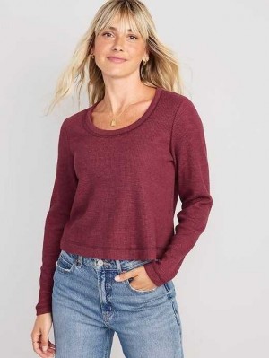 Old Navy Cropped Waffle-Knit Scoop-Neck T-Shirt T-shirts Damen Rot Bordeaux | 7053DOELV