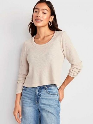 Old Navy Cropped Waffle-Knit Scoop-Neck T-Shirt T-shirts Damen Beige | 8147YHXER