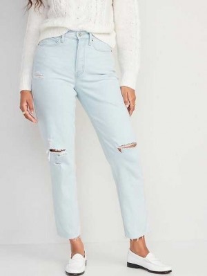 Old Navy Curvy Extra High-Waisted Button-Fly Sky-Hi Gerade Ripped Cut-Off Jeans Jeans Damen Fern | 3576EXKZP