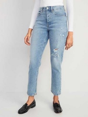 Old Navy Curvy Extra High-Waisted Button-Fly Sky-Hi Gerade Ripped Jeans Jeans Damen Rita | 5406WFEUM