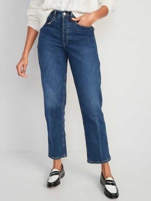 Old Navy Curvy Extra High-Waisted Button-Fly Sky-Hi Gerade Jeans Jeans Damen Trish | 9605MBIOK
