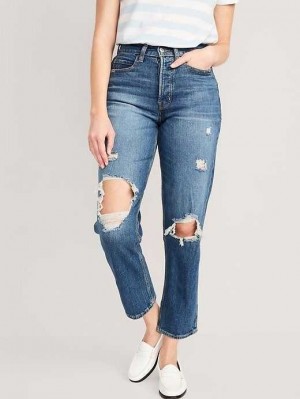 Old Navy Curvy Extra High-Waisted Sky-Hi Gerade Button-Fly Ripped Jeans Jeans Damen Saylor | 3620ONDJQ