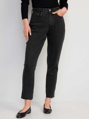 Old Navy Curvy High-Waisted Button-Fly O.G. Gerade Black Cut-Off Jeans Jeans Damen Moon Shade | 4730DTKBH