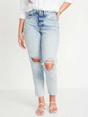 Old Navy Curvy High-Waisted Button-Fly OG Gerade Ripped Side-Split Ankle Jeans Jeans Damen Laine | 6745KHARQ