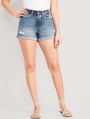 Old Navy Curvy High-Waisted Button-Fly OG Gerade Ripped Jean Shorts Unterteile Damen Dahlia | 0751QZEDJ