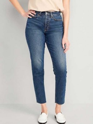Old Navy Curvy High-Waisted Button-Fly OG Gerade Cut-Off Ankle Jeans Jeans Damen Twila | 9534PVBWR